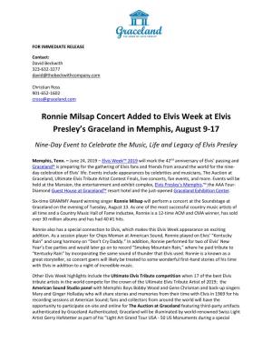 Ronnie Milsap Concert Added to Elvis Week at Elvis Presley's Graceland in Memphis, August 9-17