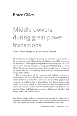 Middle Powers During Great Power Transitions China’S Rise and the Future of Canada-US Relations
