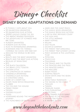 Disney+ Checklist DISNEY BOOK ADAPTATIONS on DEMAND