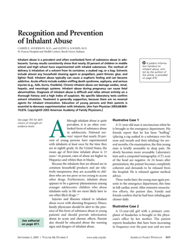 Recognition and Prevention of Inhalant Abuse CARRIE E