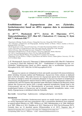 Establishment of Zygosporiaceae Fam. Nov. (Xylariales, Sordariomycetes) Based on Rdna Sequence Data to Accommodate Zygosporium