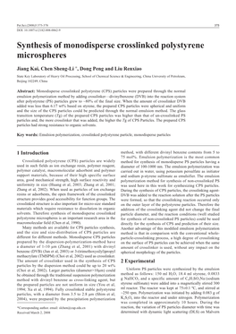 Synthesis of Monodisperse Crosslinked Polystyrene Microspheres