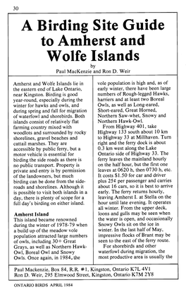 A Birding Site Guide to Amherst and Wolfe Islands by Paul Mackenzie and Ron D