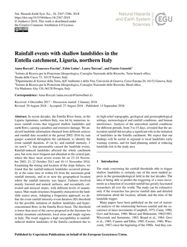 Rainfall Events with Shallow Landslides in the Entella Catchment, Liguria, Northern Italy