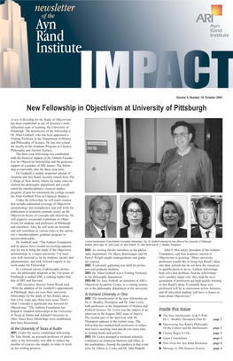 New Fellowship in Objectivism at University of Pittsburgh