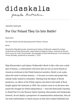 For Our Poland They Go Into Battle!