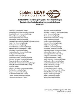 Golden LEAF Participating Community Colleges