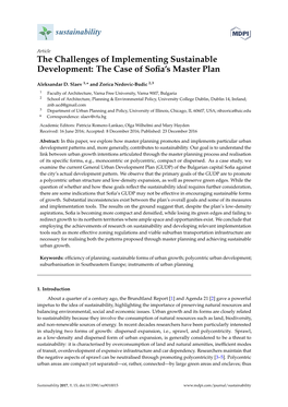 The Challenges of Implementing Sustainable Development: the Case of Soﬁa’S Master Plan