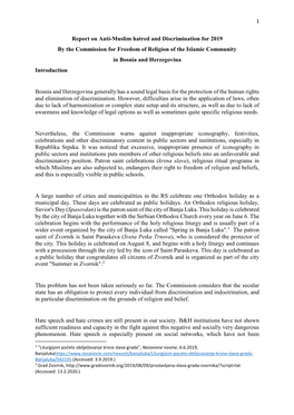 Report on Anti-Muslim Hatred and Discrimination for 2019 by the Commission for Freedom of Religion of the Islamic Community in Bosnia and Herzegovina Introduction