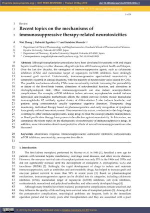 Recent Topics on the Mechanisms of Immunosuppressive Therapy-Related Neurotoxicities