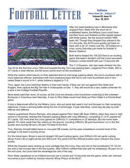Indiana Penn State 34 – Indiana 27 Volume 82, Issue 10 Nov