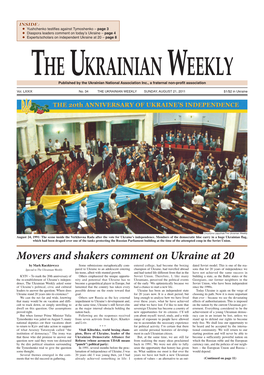 Movers and Shakers Comment on Ukraine at 20 by Mark Raczkiewycz Some Submissions Metaphorically Com- Entered College, Had Become the Boxing Dated Soviet Model