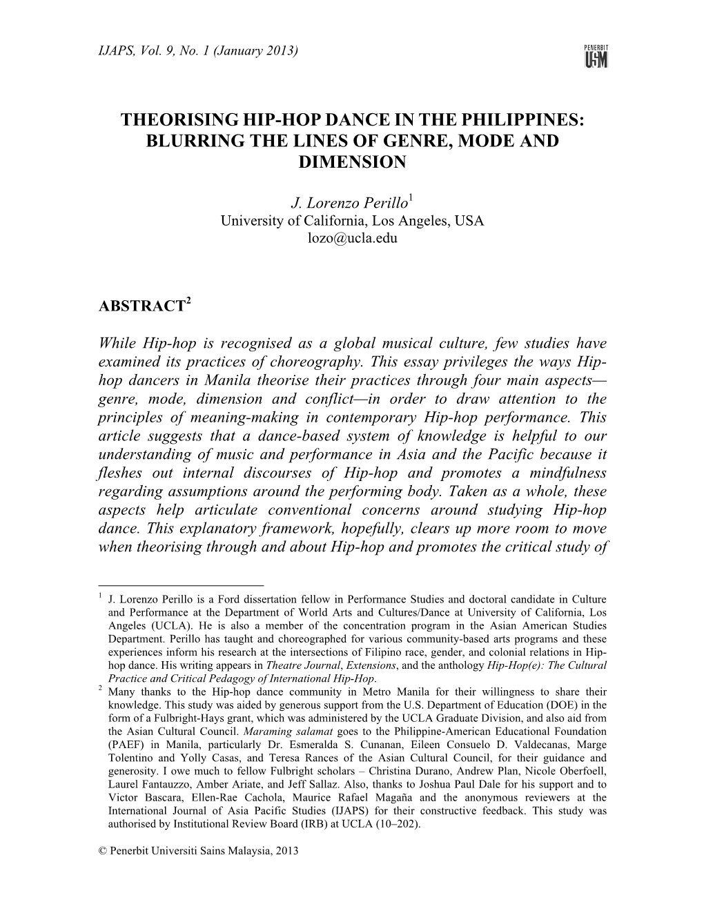 Theorising Hip-Hop Dance in the Philippines: Blurring the Lines of Genre, Mode and Dimension