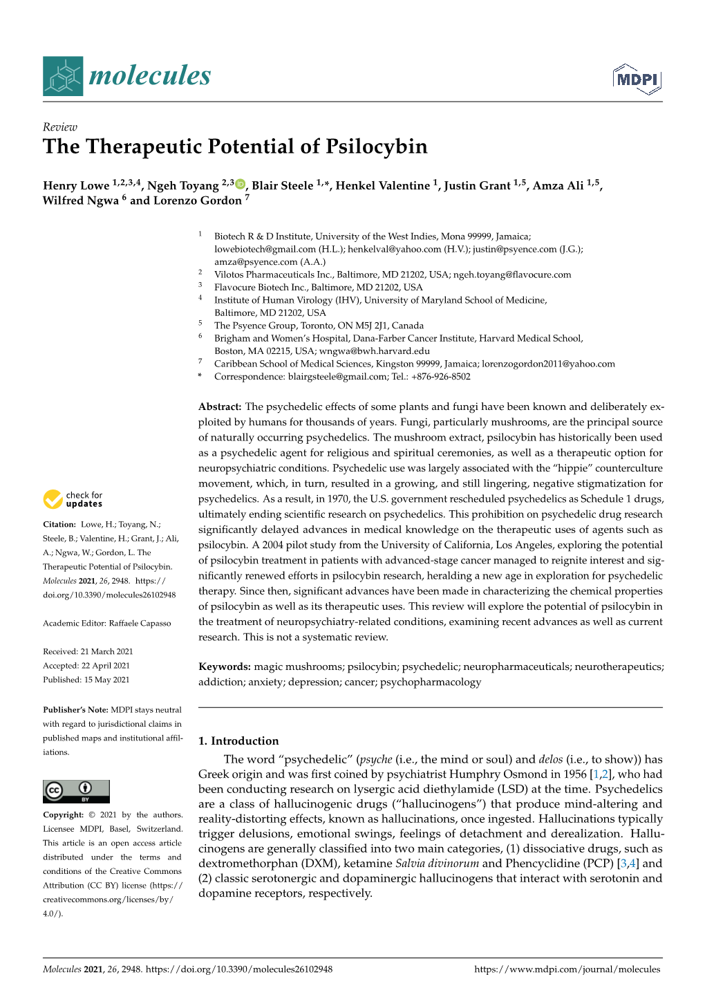 The Therapeutic Potential of Psilocybin