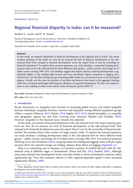 Regional Financial Disparity in India: Can It Be Measured?