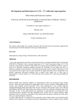 Development and Fabrication of a 1.5 F – 5 V Solid State Supercapacitor