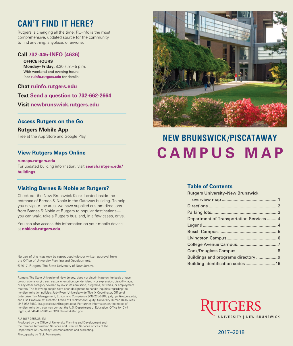 Campus Map Rumaps.rutgers.edu For Updated Building Information, Visit 