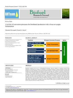 A Review of Conversion Processes for Bioethanol Production with a Focus on Syngas Fermentation