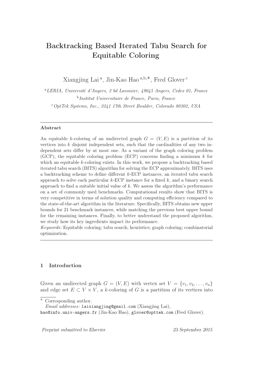 Backtracking Based Iterated Tabu Search for Equitable Coloring