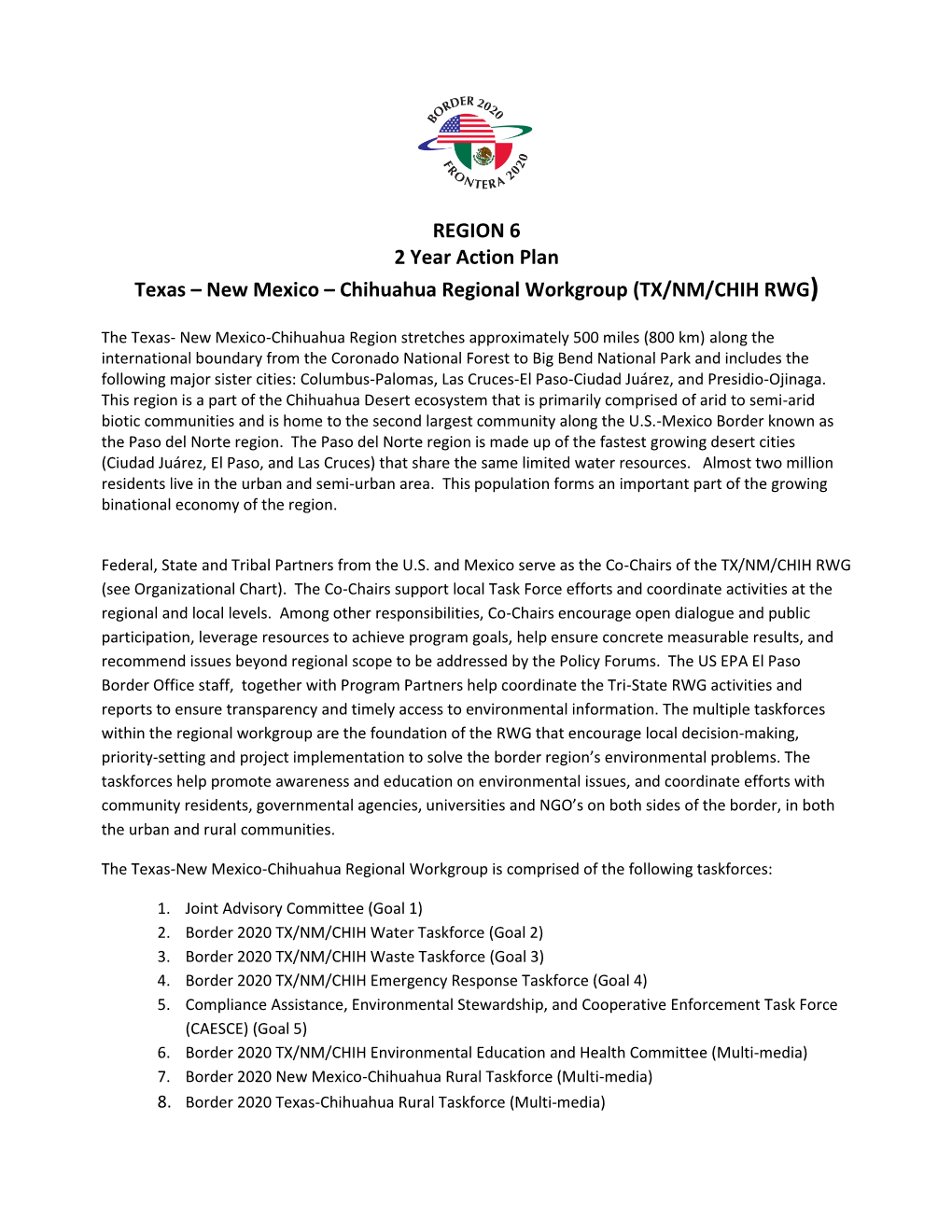 2-Year Workplan Texas-New Mexico-Chihuahua Regional