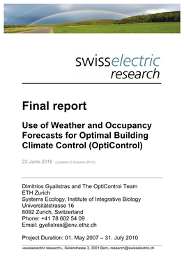Final Report Use of Weather and Occupancy Forecasts for Optimal