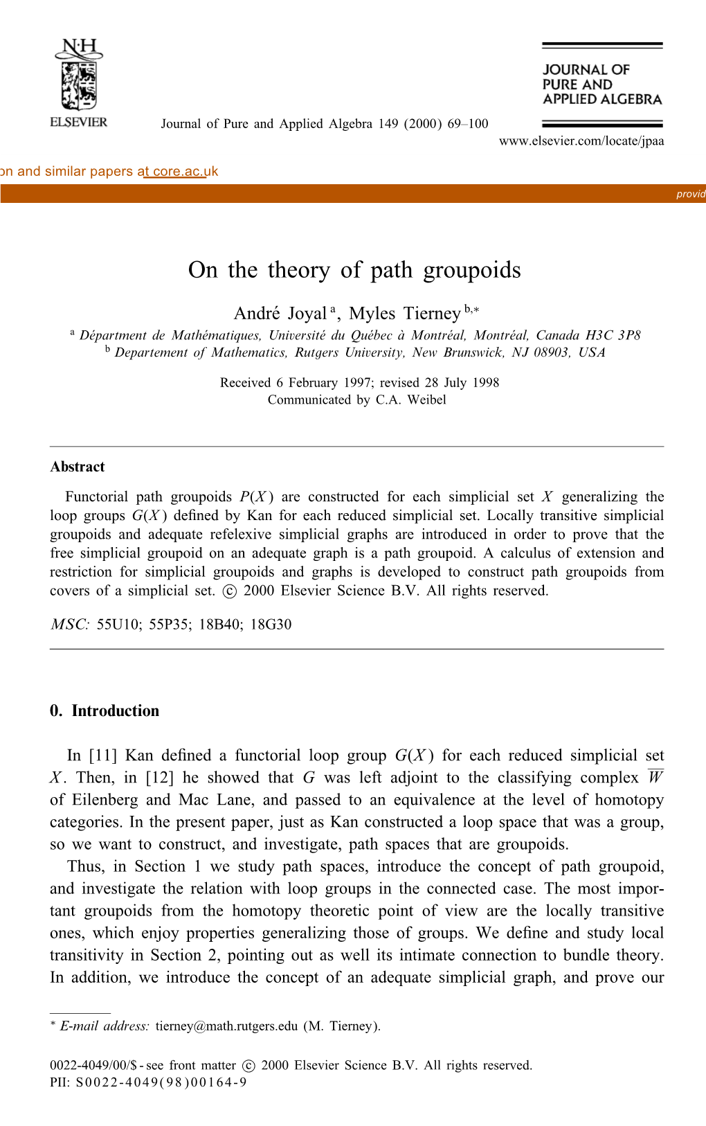 On the Theory of Path Groupoids