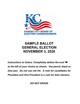 Sample Ballot General Election November 3, 2020