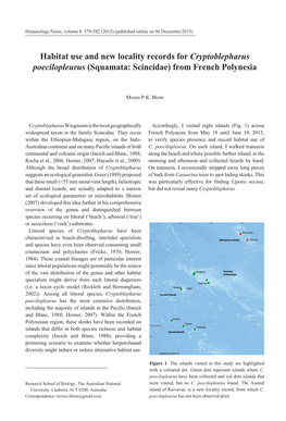 Habitat Use and New Locality Records for Cryptoblepharus Poecilopleurus (Squamata: Scincidae) from French Polynesia