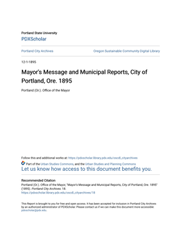 Mayor's Message and Municipal Reports, City of Portland, Ore. 1895