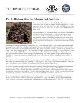 Part 3 - Highway 141 to the Colorado-Utah State Line