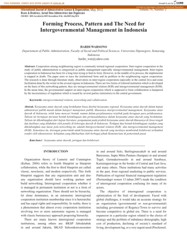 Forming Process, Pattern and the Need for Intergovernmental Management in Indonesia