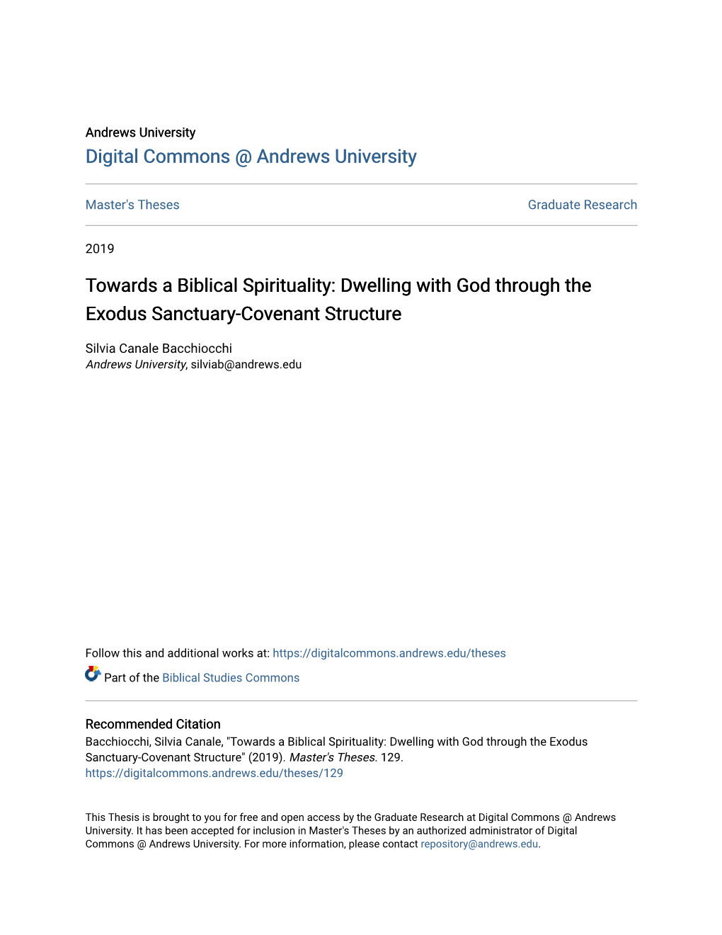 Towards a Biblical Spirituality: Dwelling with God Through the Exodus Sanctuary-Covenant Structure