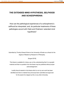 The Extended Mind Hypothesis, Selfhood and Schizophrenia