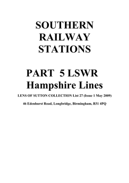 LSWR Hampshire Lines LENS of SUTTON COLLECTION List 27 (Issue 1 May 2009)