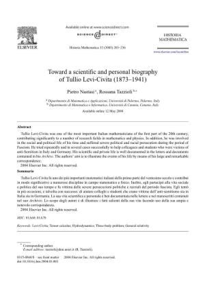 Toward a Scientific and Personal Biography of Tullio Levi-Civita