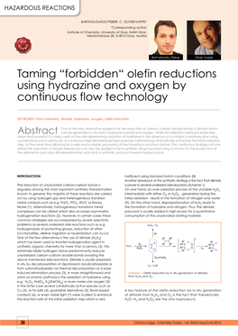 Olefin Reductions Using Hydrazine and Oxygen by Continuous Flow Technology