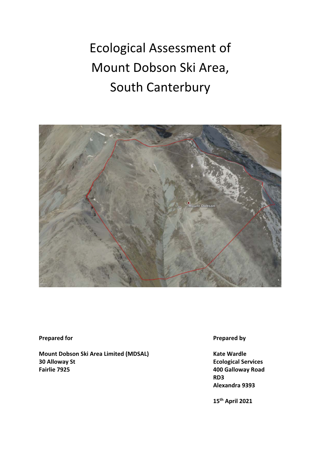 Ecological Assessment of Mount Dobson Ski Area, South Canterbury