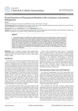 Pivotal Functions of Plasmacytoid Dendritic Cells in Systemic