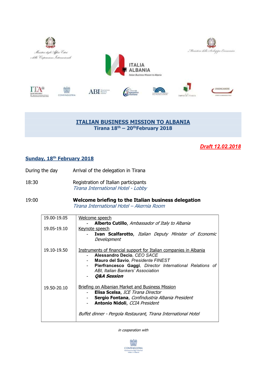 ITALIAN BUSINESS MISSION to ALBANIA Draft 12.02.2018