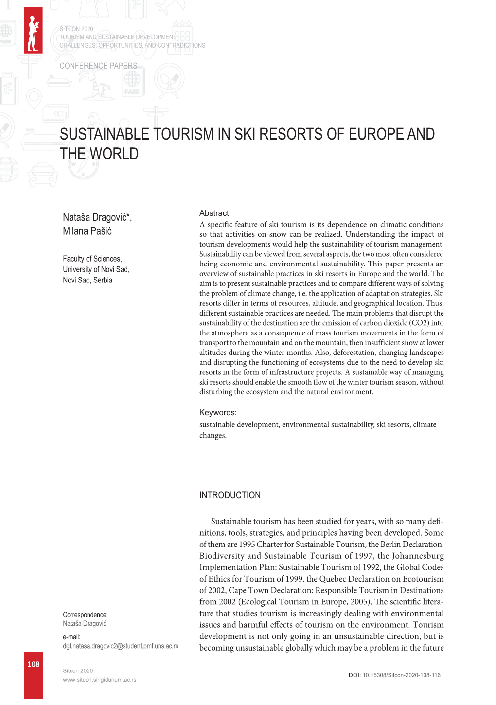 Sustainable Tourism in Ski Resorts of Europe and the World