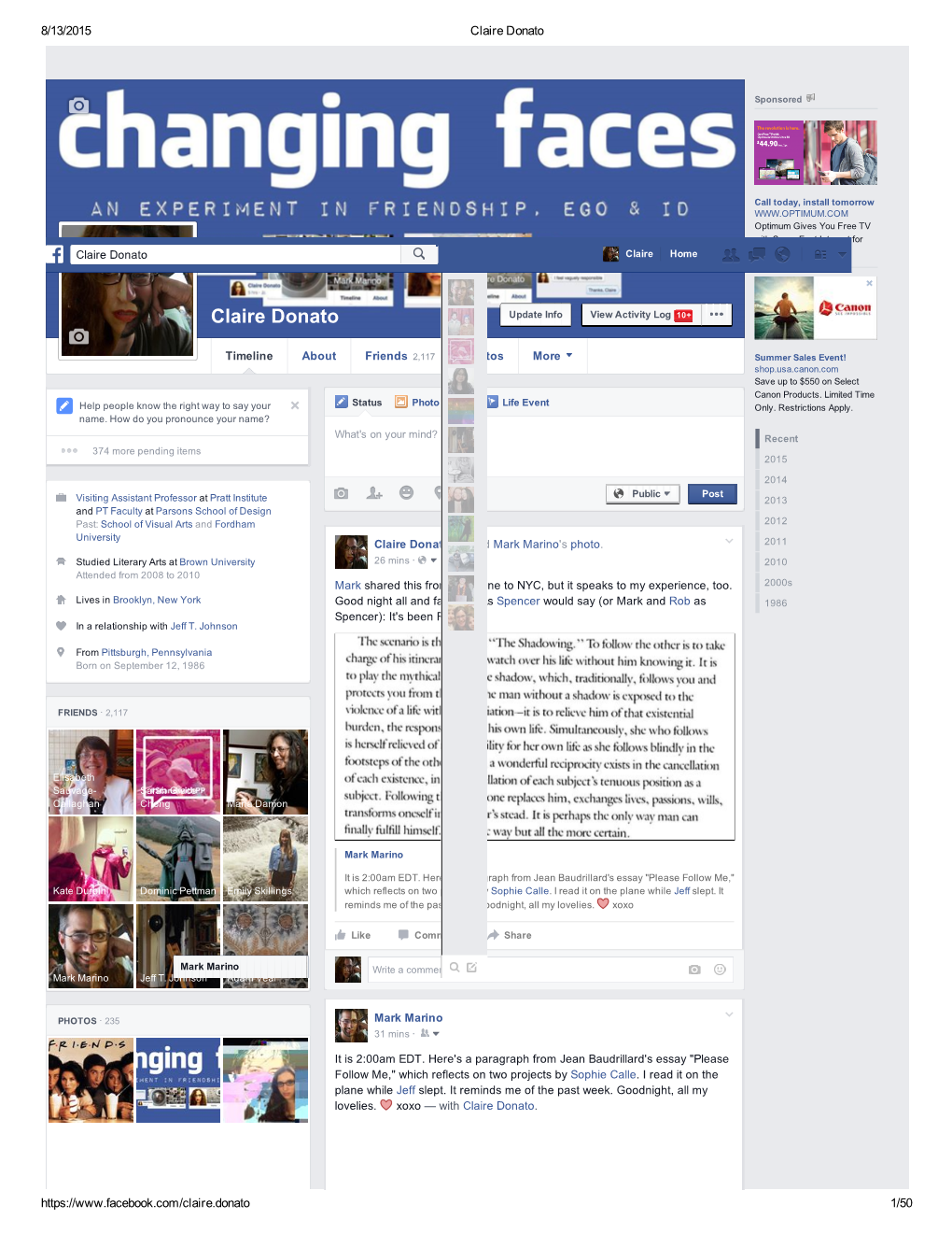 Claire Donato FB Full Changing Facs