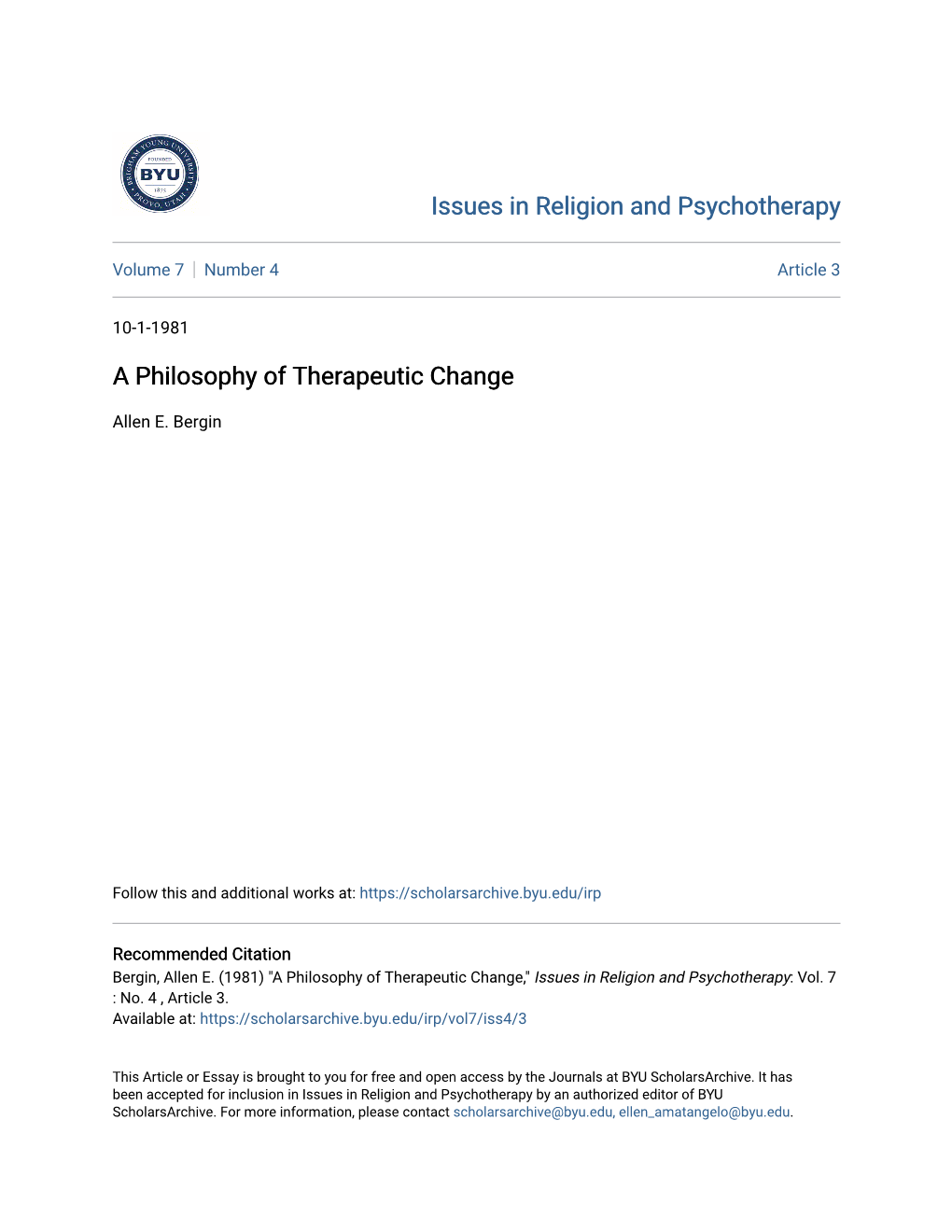 A Philosophy of Therapeutic Change