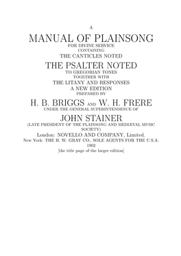 Manual of Plainsong