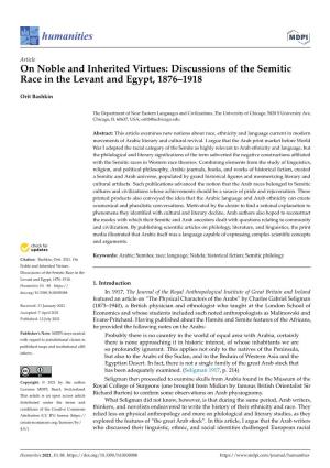 Discussions of the Semitic Race in the Levant and Egypt, 1876–1918