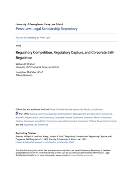 Regulatory Competition, Regulatory Capture, and Corporate Self- Regulation
