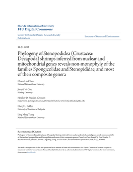 Phylogeny of Stenopodidea (Crustacea: Decapoda) Shrimps Inferred from Nuclear and Mitochondrial Genes Reveals Non-Monophyly of T