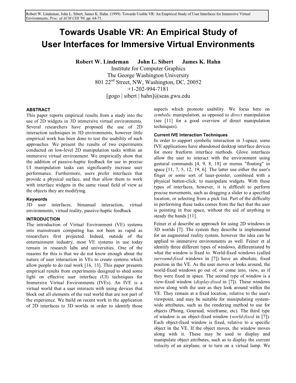 An Empirical Study of User Interfaces for Immersive Virtual Environments