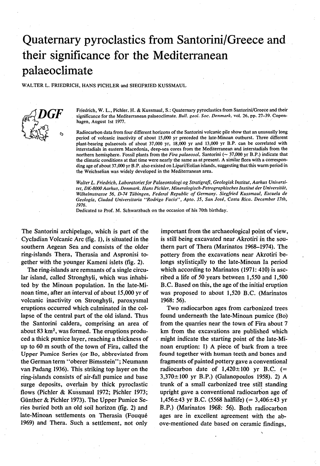 Quaternary Pyroclastics from Santorini/Greece and Their Significance for the Mediterranean Palaeoclimate