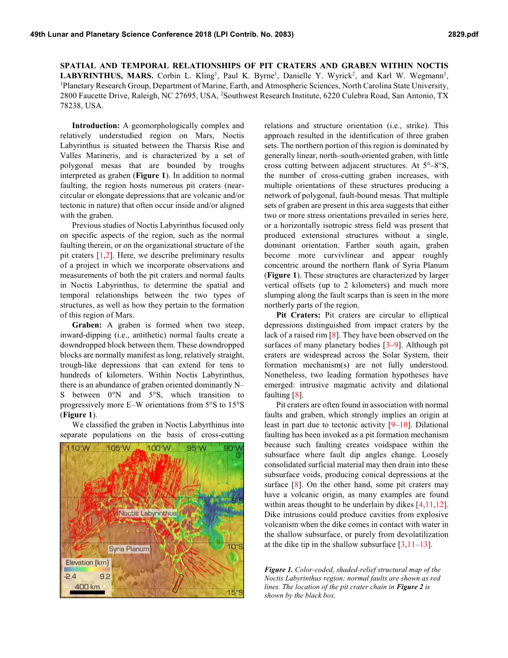 Spatial and Temporal Relationships of Pit Craters and Graben Within Noctis Labyrinthus, Mars