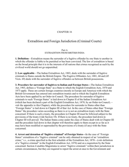 Extradition and Foreign Jurisdiction (Criminal Courts)